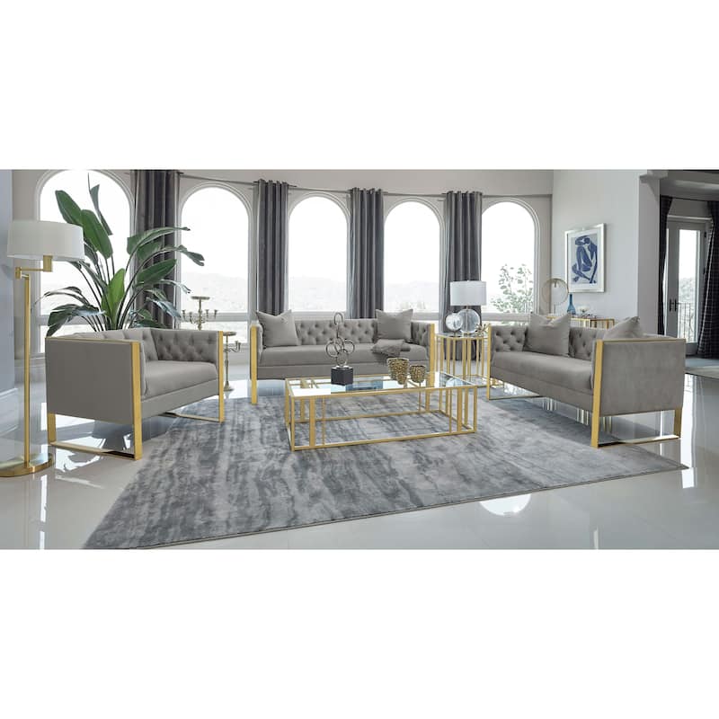 Eastbrook Velvet Upholstered Tufted Sofa Set Grey