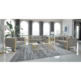 Eastbrook Velvet Upholstered Tufted Sofa Set Grey