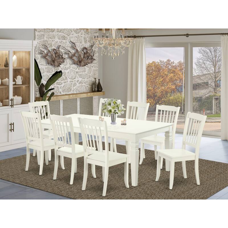 East West Furniture Dining Room Table Set- a Rectangle Kitchen Table and Dining Chairs, Linen White (Pieces Options) - LGDA9-LWH-W