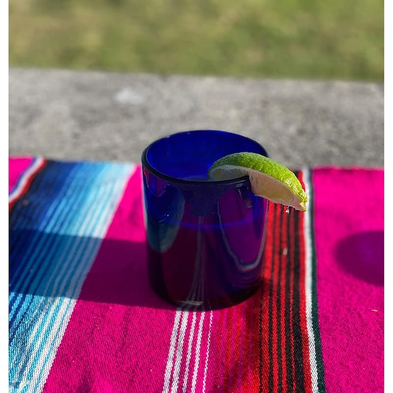 Dos Sueños Hand Blown Mexican Drinking Glasses - Set of 6 Cobalt Tumbler Glasses (10 oz each)