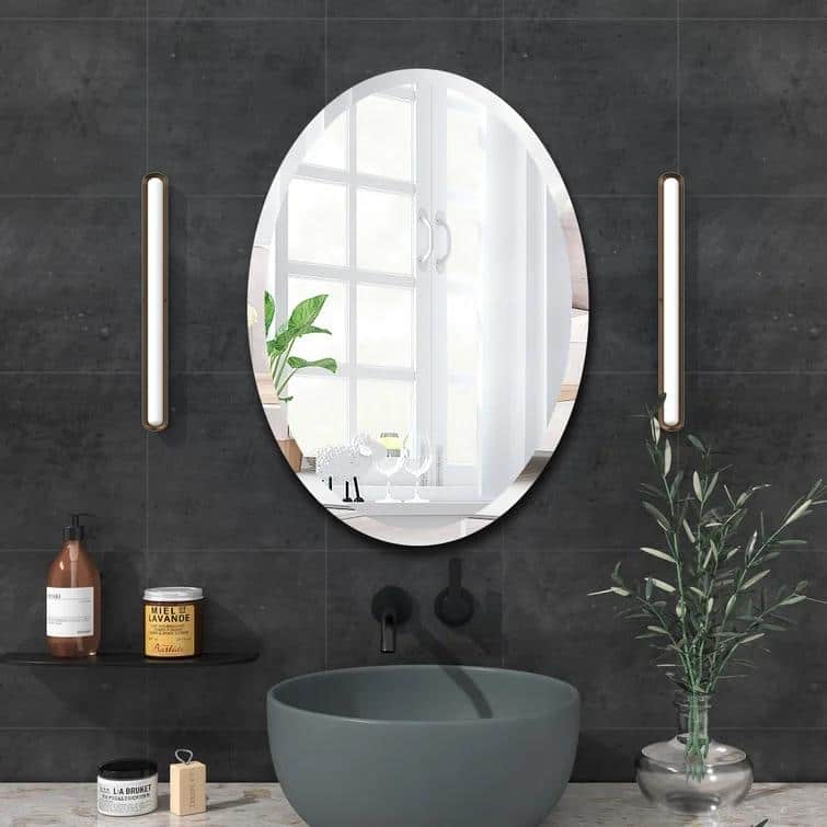 KOHROS Modern Beveled Oval Bathroom Vanity Frameless Wall Mirror