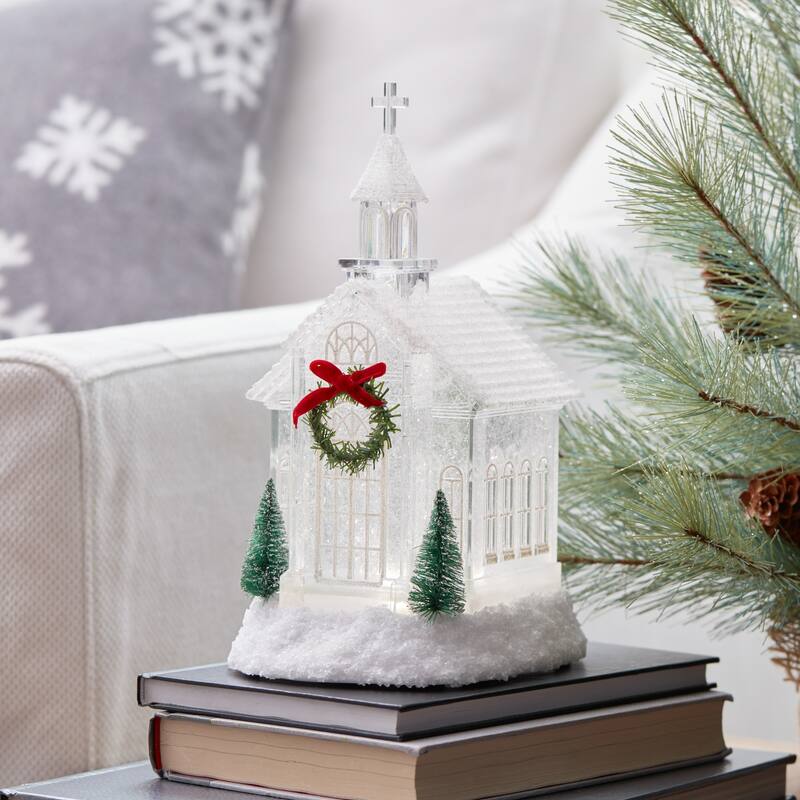 LED Lighted Church Snow Globe - 10.5" - Clear