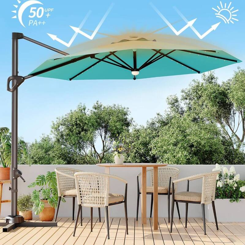 10FT Outdoor Patio Cantilever Umbrella with LED for Garden Pool Deck BackYard