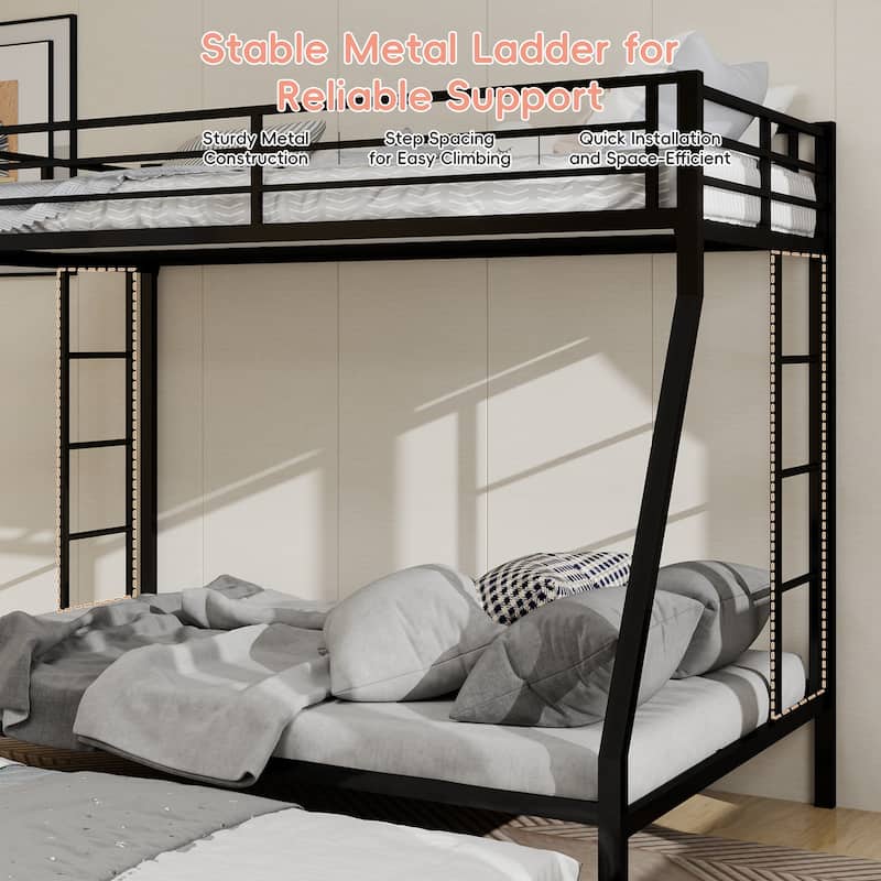 Modern Square Tube Bunk Bed with Ladder and Rolling Trundle Bed