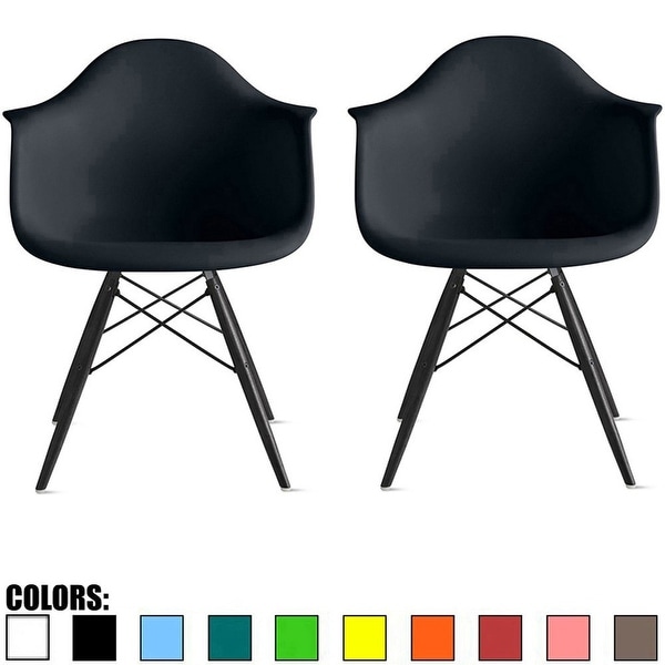 2xhome Modern Armchair With Arm Dining Chair Colors With Dark Black Wood Legs (Set of 2)