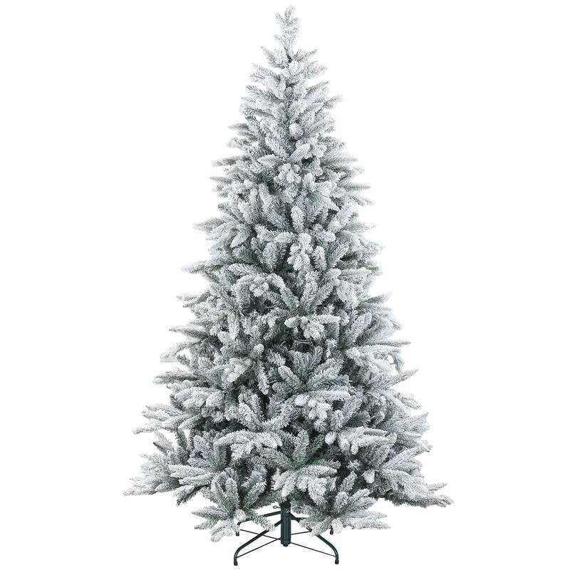 7FT/8FT Snow Flocked Christmas Tree with Realistic Branch Tips and Metal Stand