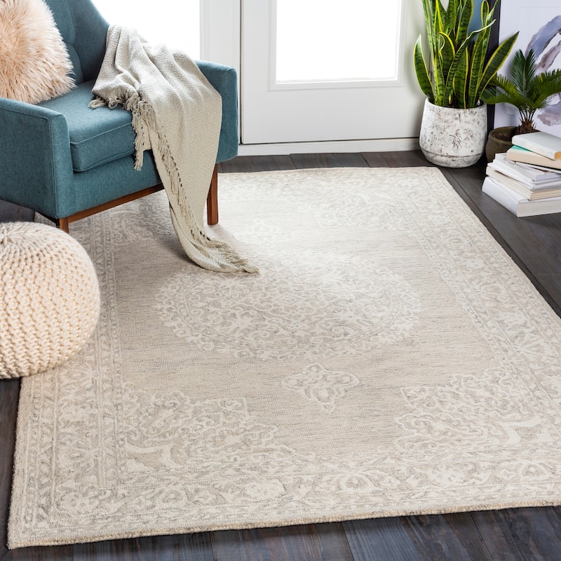 Mandira Handmade Medallion Wool Area Rug - 2' x 3' - Beige/Gray