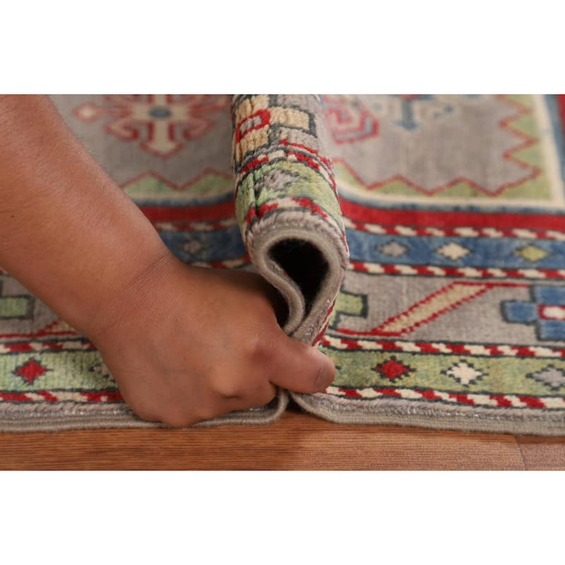 Kazak Foyer Rug Handmade Traditional Grey Wool Carpet - 3'4" x 4'9"