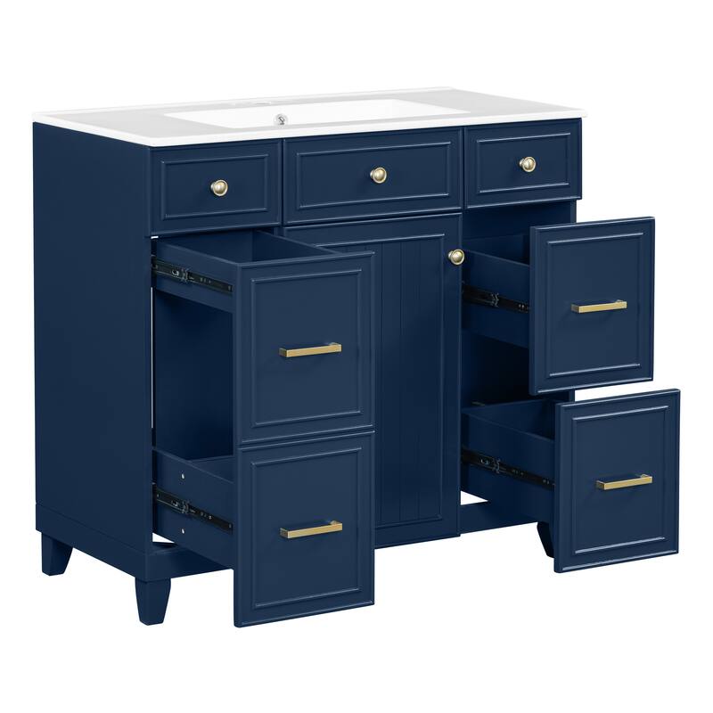 Bathroom Vanity with Sink, Vanity Set with Double-Layer & Standard Drawers, Bathroom Storage Cabinet with Adjustable Shelf
