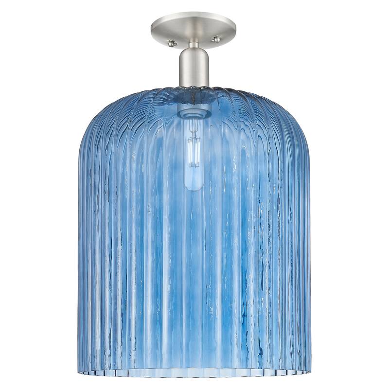 Innovations Lighting Downtown Urban - Bridal Veil - 1 Light 12" Semi-Flush Mount Light - Blue Shade/Brushed Satin Nickel