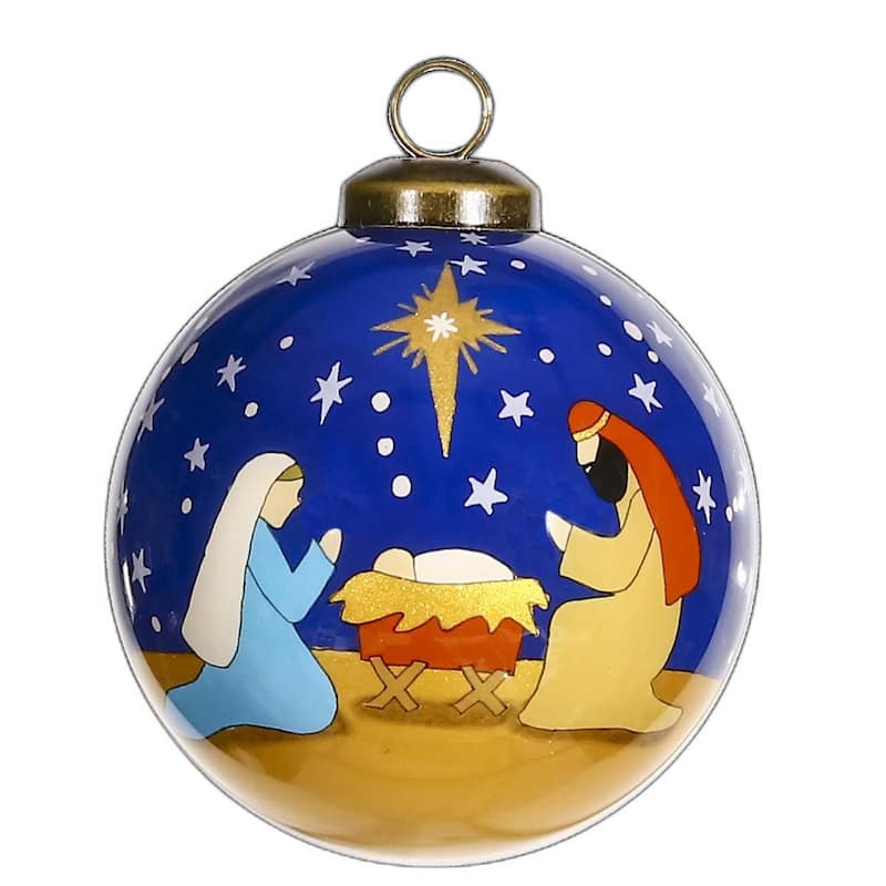 Silent Night Hand Painted Mouth Blown Glass Ornament - 3" x 3" x 3"