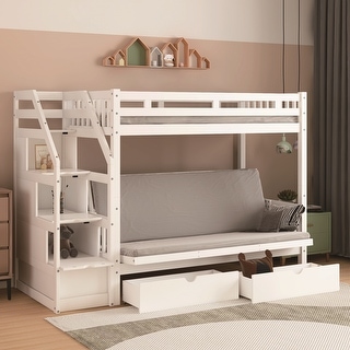 Twin over Full Bunk Bed with Two Drawers and Staircase - Bed Bath ...
