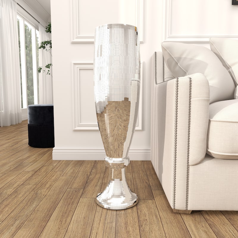 Silver Polystone Glam Vase with Mosaic Mirror Inlay
