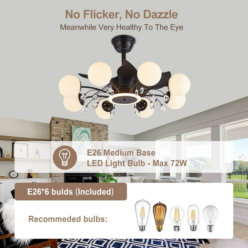 31in. Indoor Gold Modern Ceiling Fan with Light, Reversible Fandelier with Light Bulbs and Remote for Living Room