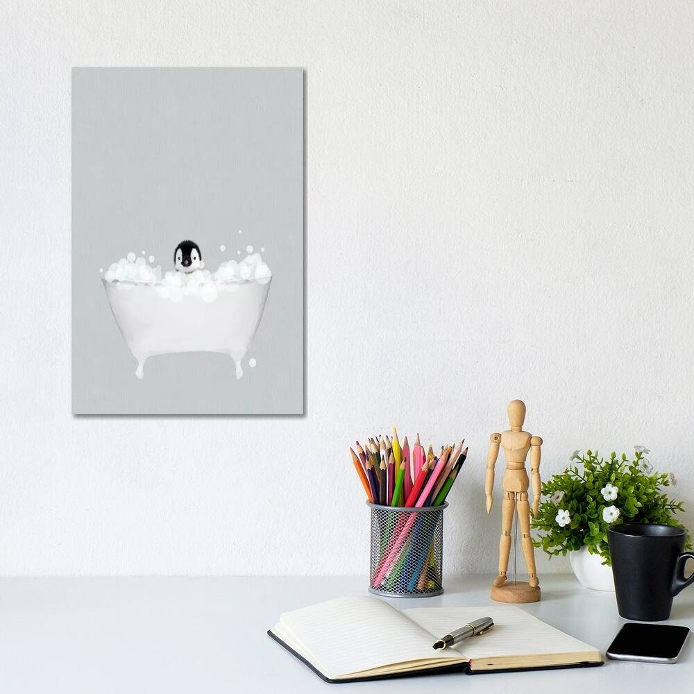 iCanvas "Penguin Blue Bath" by Leah Straatsma Canvas Print