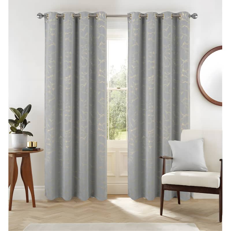 Heidi Marble Foil Room Darkening Window Curtain - Silver
