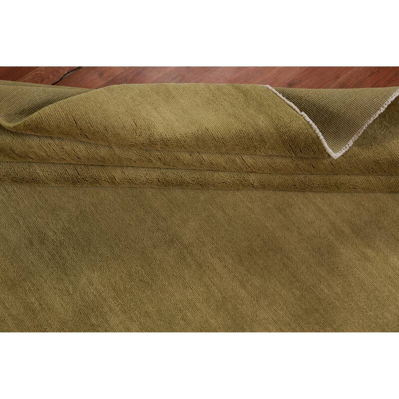 Hand Knotted Oriental 100% Wool Carpet Modern Solid Green Gabbeh Area Rug - 14' 0'' X 9' 11''