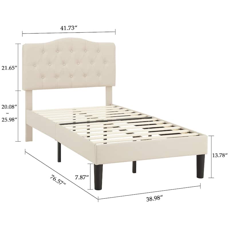 VECELO Modern Upholstered Kids Bed with Height Adjustable Tufted Headboard,Twin Size Bed Set of 2