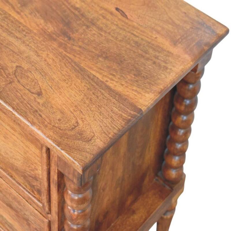 Artisan Furniture Solid Wood Spindle Leg Amber Oak Nightstand, Brown, 2-Drawers