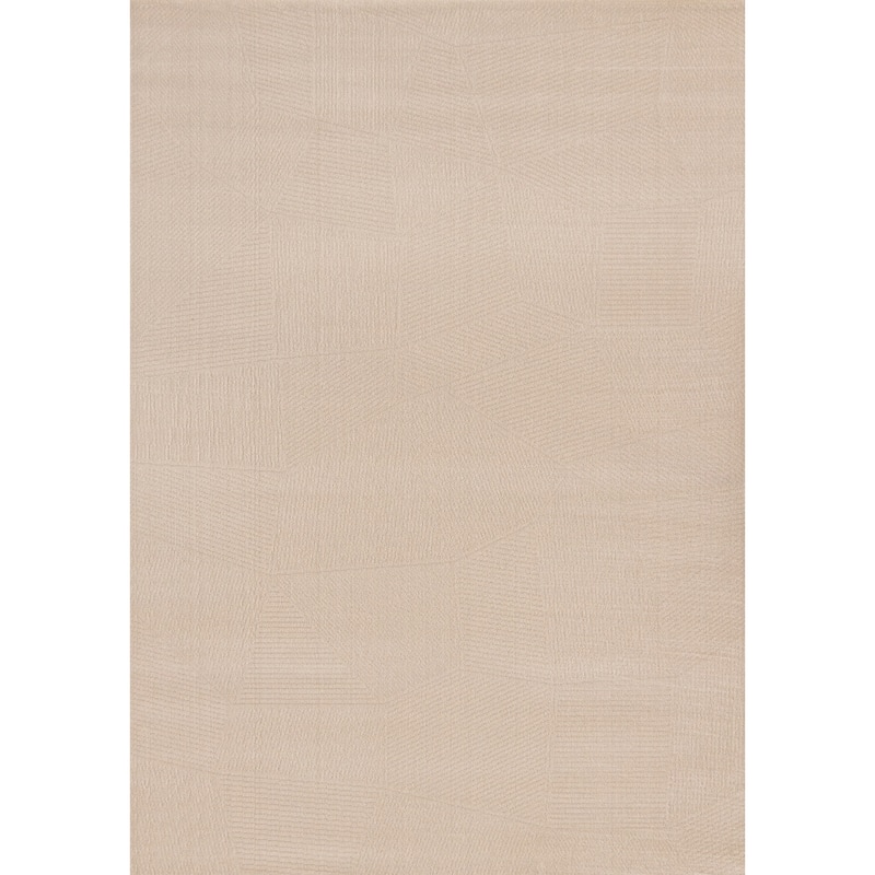 Taupe Striped Geometric Shapes Dense High-Traffic Rug
