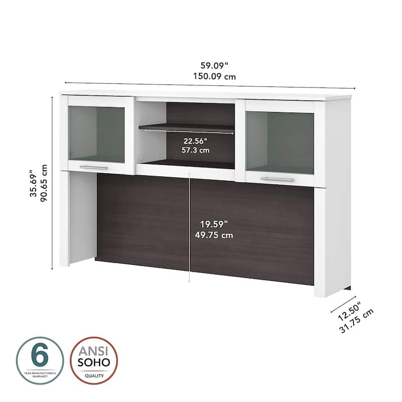 Bush Furniture Somerset Ash Gray 60W Hutch for L Shaped Desk - 59.09"L x 12.50"W x 35.69"H