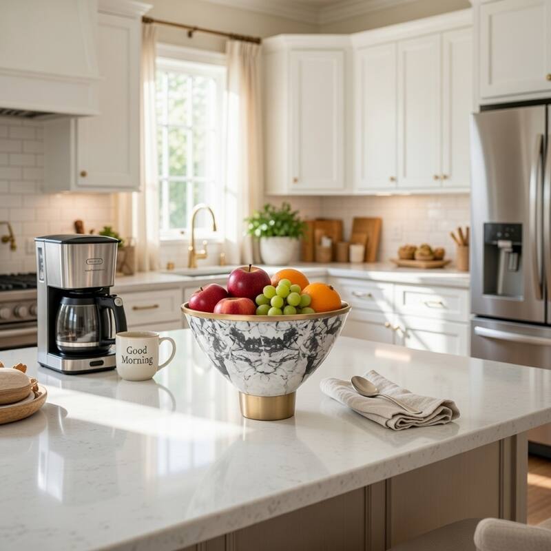 Sinzo 10 Inch Tapered Bowl, Gold Aluminum, Textured Design, Black, White