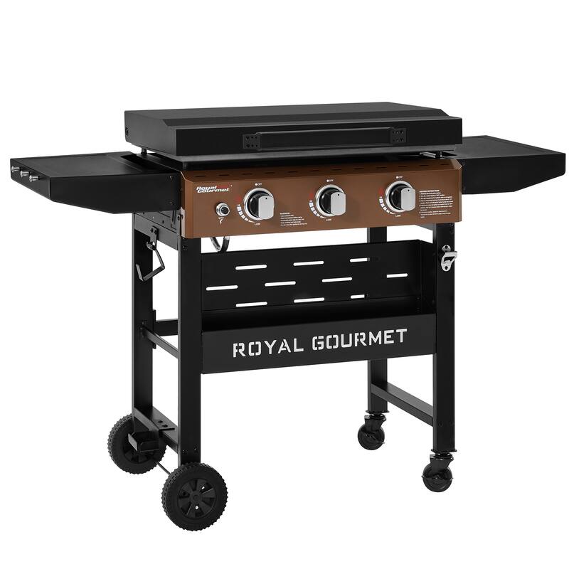 Royal Gourmet 3-Burner Gas Griddle with Hood and Side Shelves