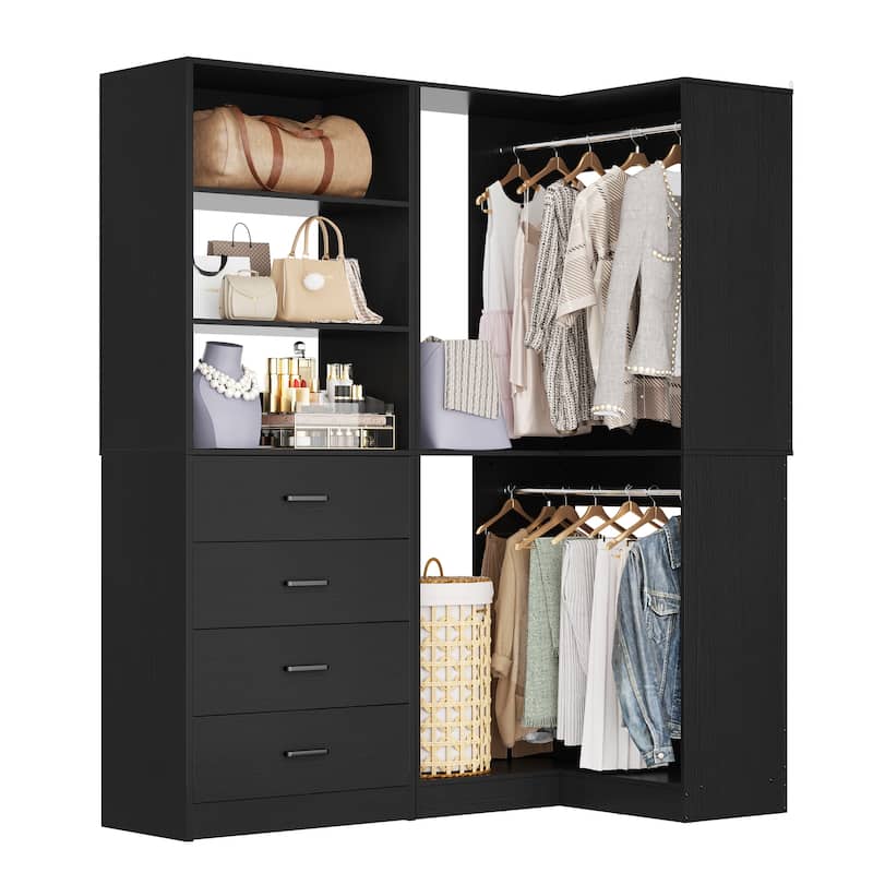 Cimly Set of 2 Corner Closet Organizer, Freestanding Closet System with Wooden Drawers