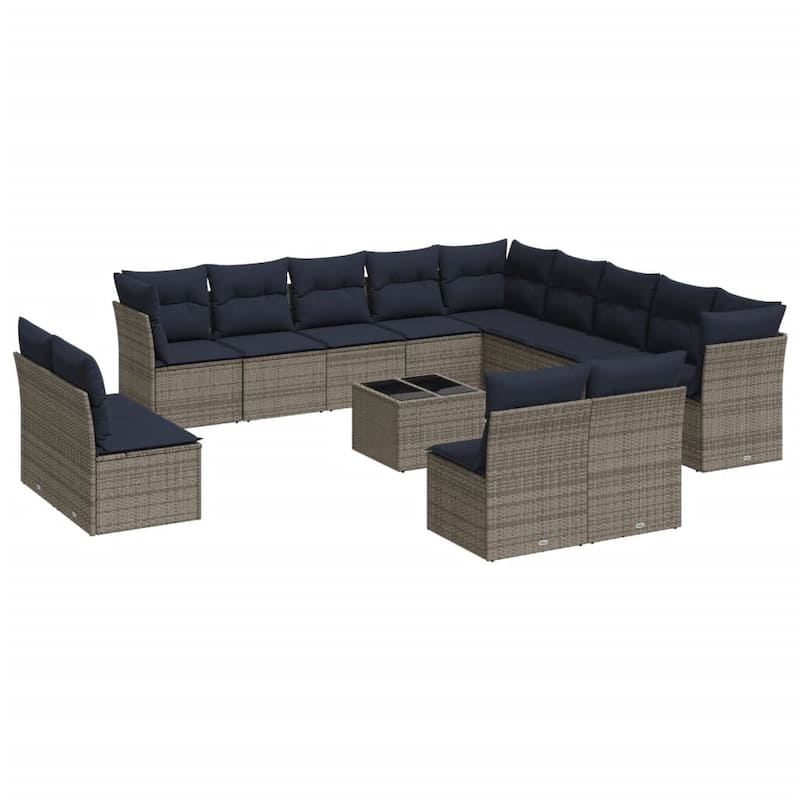 vidaXL Patio Sofa Set with Cushions Outdoor Conversation Furniture Poly Rattan - 21.7" x 24.4" x 27.2"