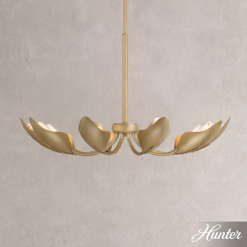 Hunter Juneway 10 Light Chandelier – Transitional, Modern/Contemporary – Dining Room, Living Room, Bedroom, Entry - Luxe Gold