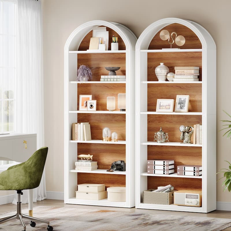6-Tier Tall Arched Bookshelf for Living Room, Bedroom - 11.81"D x 31.5"W x 75.98"H