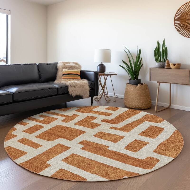 Premium Washable Super Soft Geo Maze Mayfield Rug - Terracotta - 8' x 8'