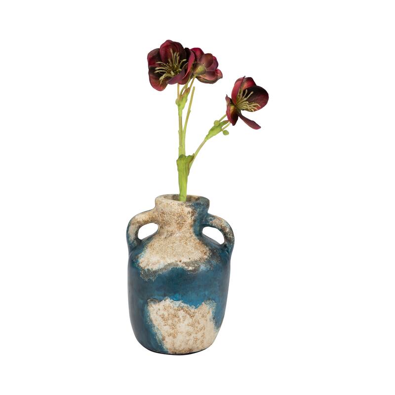 Sagebrook Home Textured Terracotta Blue/ivory Double Handle Vase/ Jug