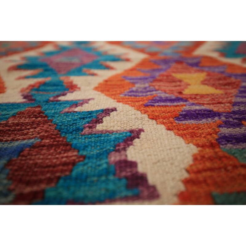 Geometric Kilim Oriental Area Rug Flatweave Reversible Wool Carpet - 8'4" x 9'10"