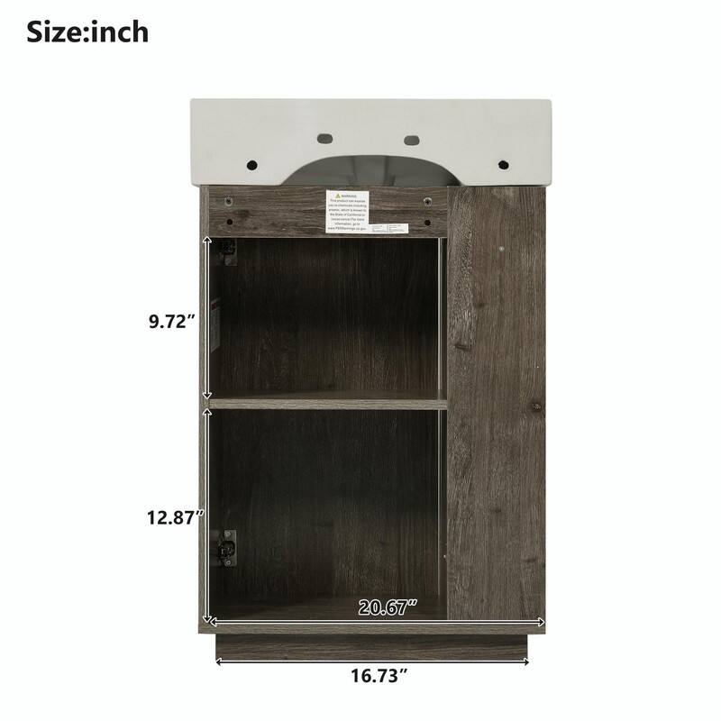 21.6" Bathroom Vanity with Ceramic Sink, Freestanding Modern Wood Grain Cabinet with Open & Closed Storage