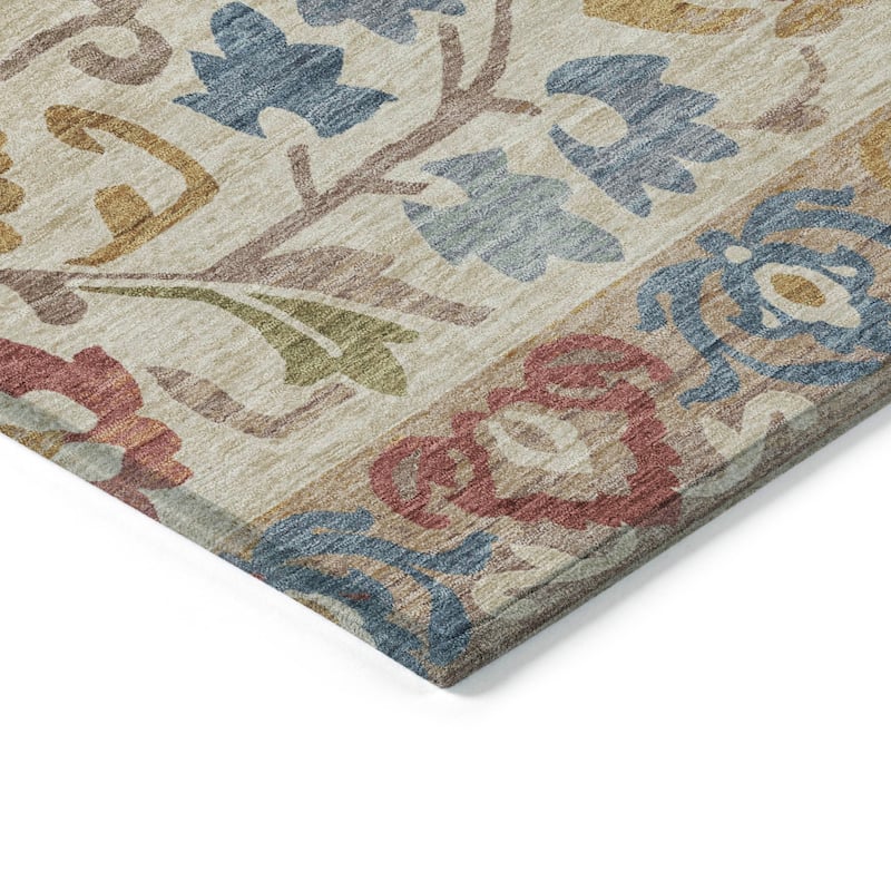 Machine Washable Indoor/Outdoor Floral Watercolor Chantille Rug