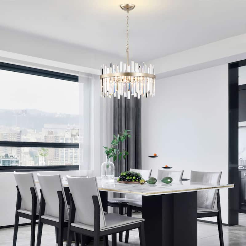 Casandra Brushed Champagne Silver 5-light Drum Crystal Chandelier