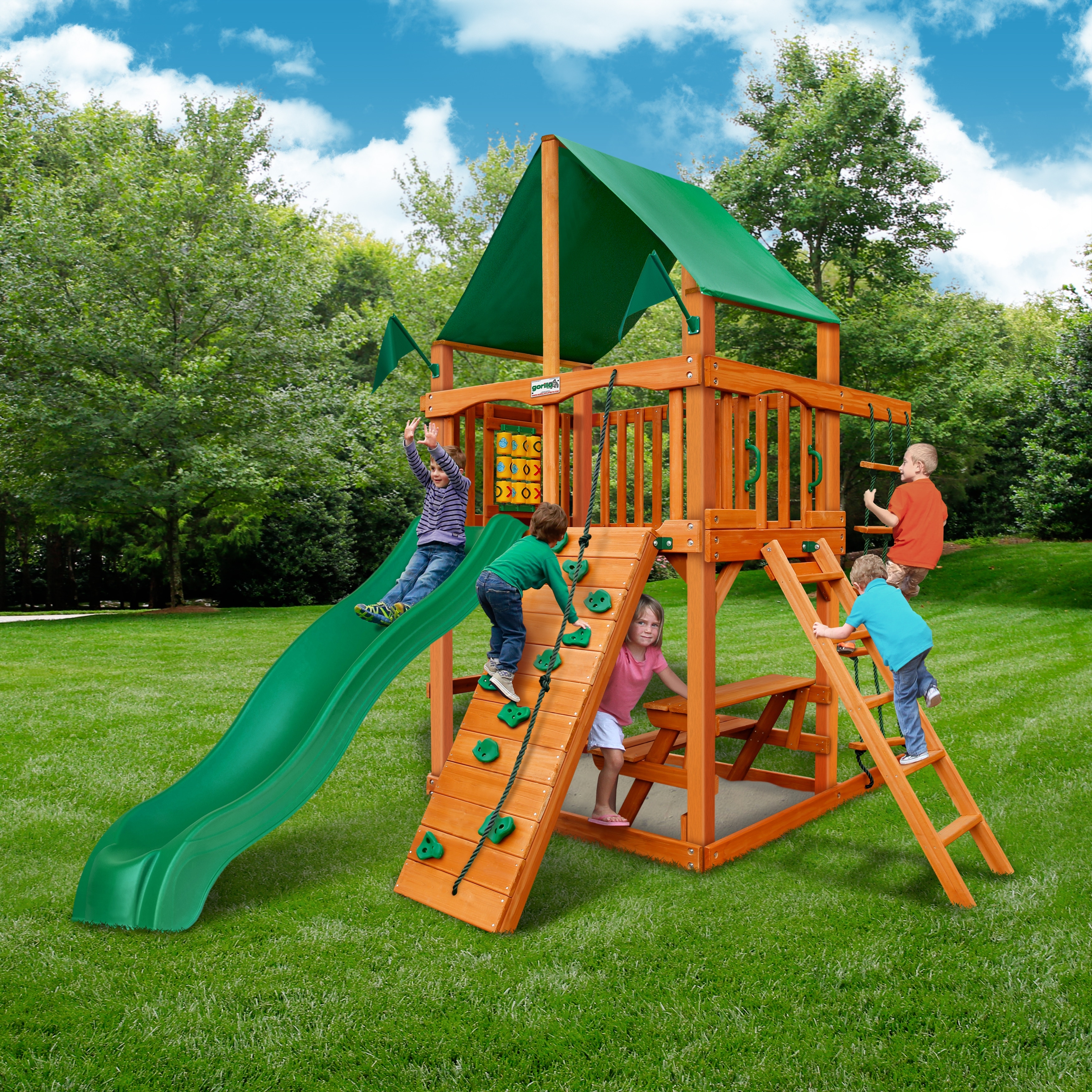 Gorilla Playsets Chateau Tower Wood Playset with Green Vinyl Canopy