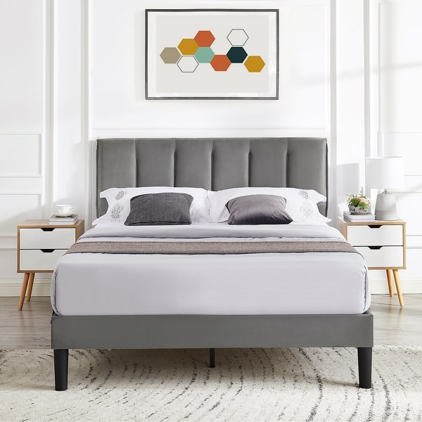 VECELO Tufted Upholstered Platform Be...