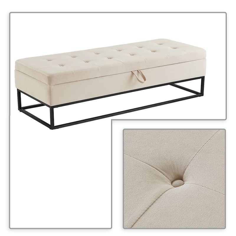 Modern Velvet Upholstered Storage Bench with Flip-Up Seat Top