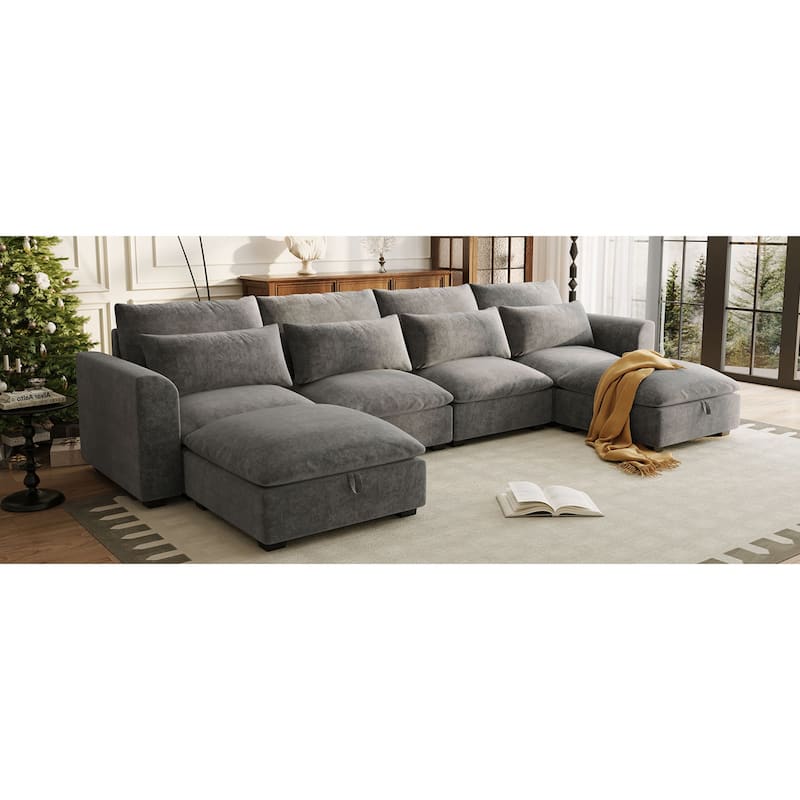 Roomfitters Large U-Shaped Modular Sectional Sofa with 2 Ottomans, Chenille Fabric L-Shaped Corner Couch for Living Room