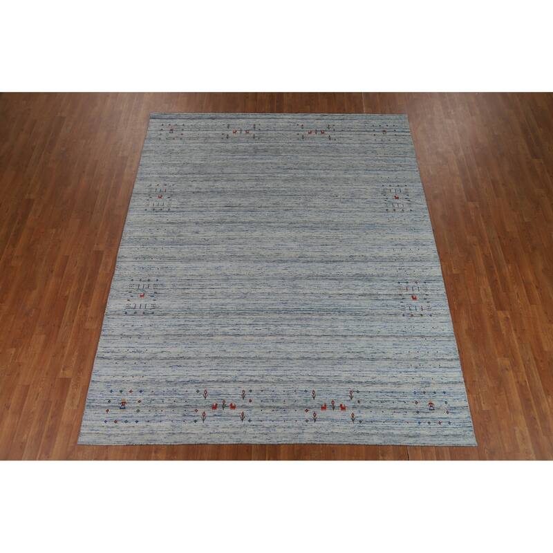 Striped Gabbeh Oriental Area Rug Hand-Knotted Wool Carpet - 7'10" x 9'8"