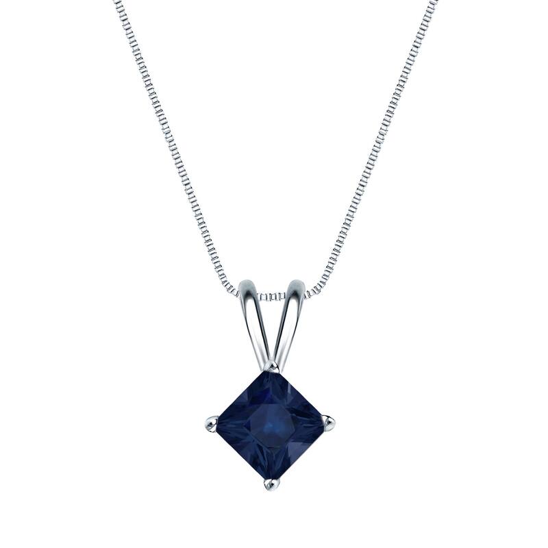 Auriya 14k Gold Princess-cut Sapphire Solitaire Necklace 1/2ct TW - White