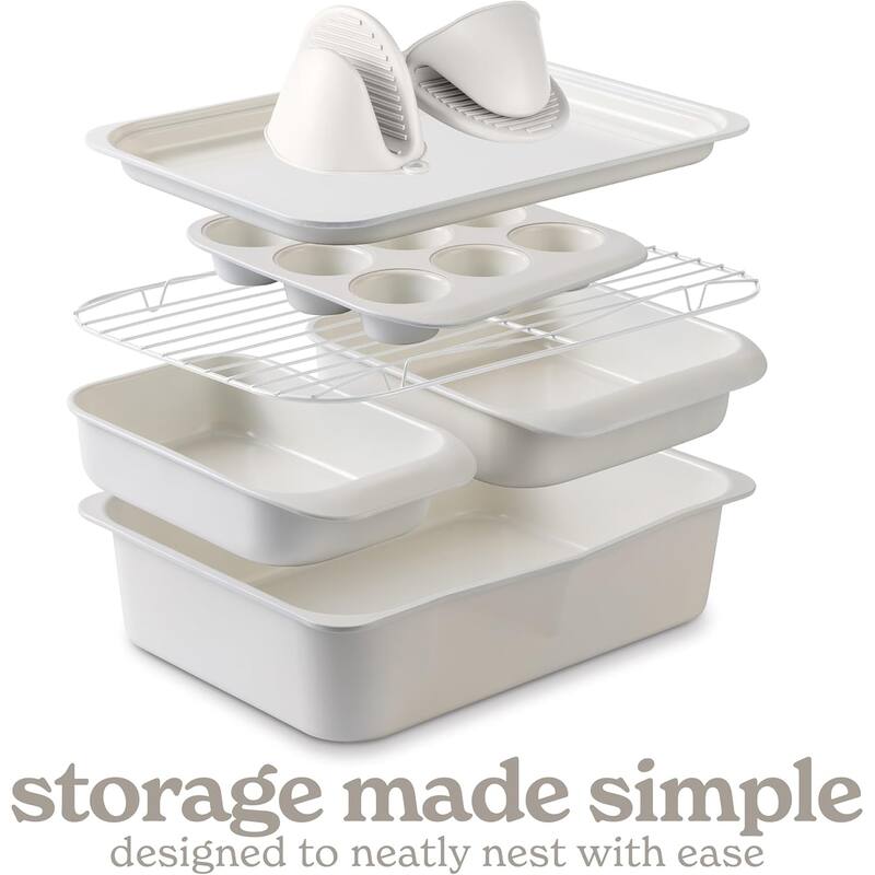 Country Kitchen 8-Piece Bakeware Set, Nonstick Baking Pans & Nesting Baking Sheets, Durable Steel, Grey