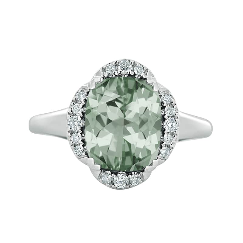 Auriya 2 3/8ct Cushion-cut Green Amethyst Halo Diamond Engagement Ring 1/8ctw 14k Gold