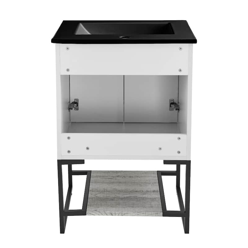 Marseille 24 In. Gray Oak Bathroom Vanity With Black Ceramic Sink Top