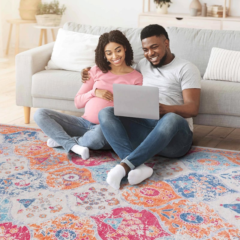 Area Rugs 4x6 Machine Washable Rugs,Modern Area Rug with Non-Slip Backing,Stain Resistan Abstract Rug for Bedroom - 6' x 7'