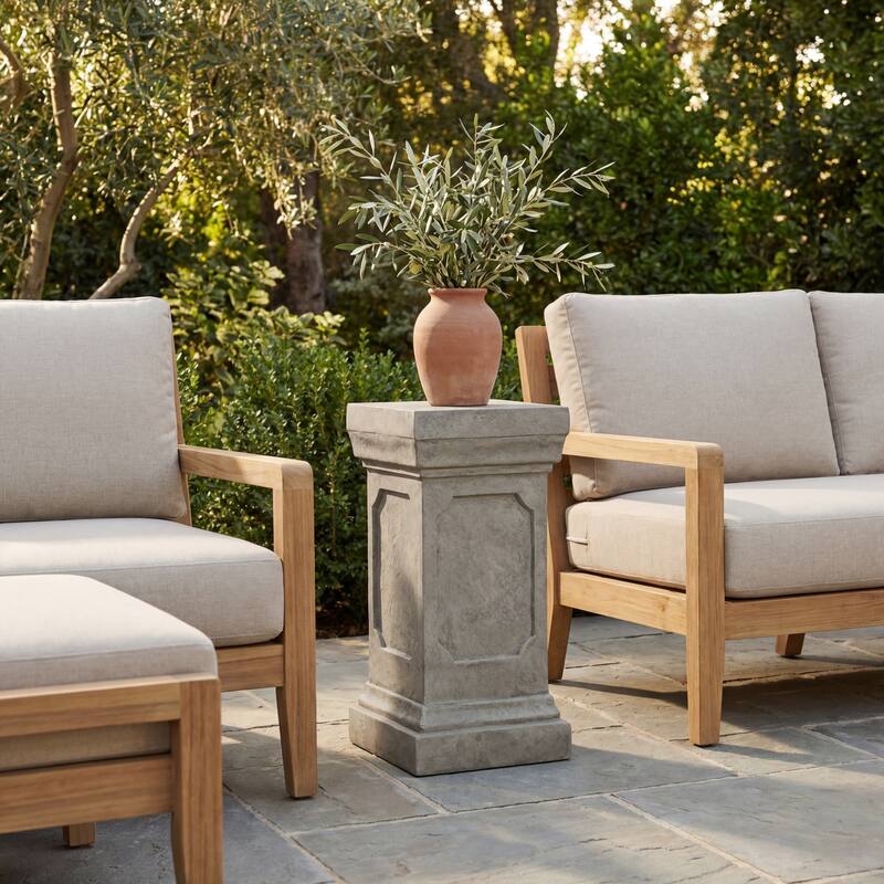 Christopher Knight Home - Thaloren 19.25'' H Indoor/Outdoor Handcrafted MGO Plant Stand Pedestal - Light Gray