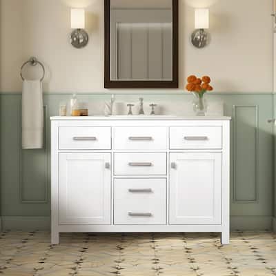 Prismatica Single Sink Bathroom Vanity 48 in White, Marble Countertop & Splash