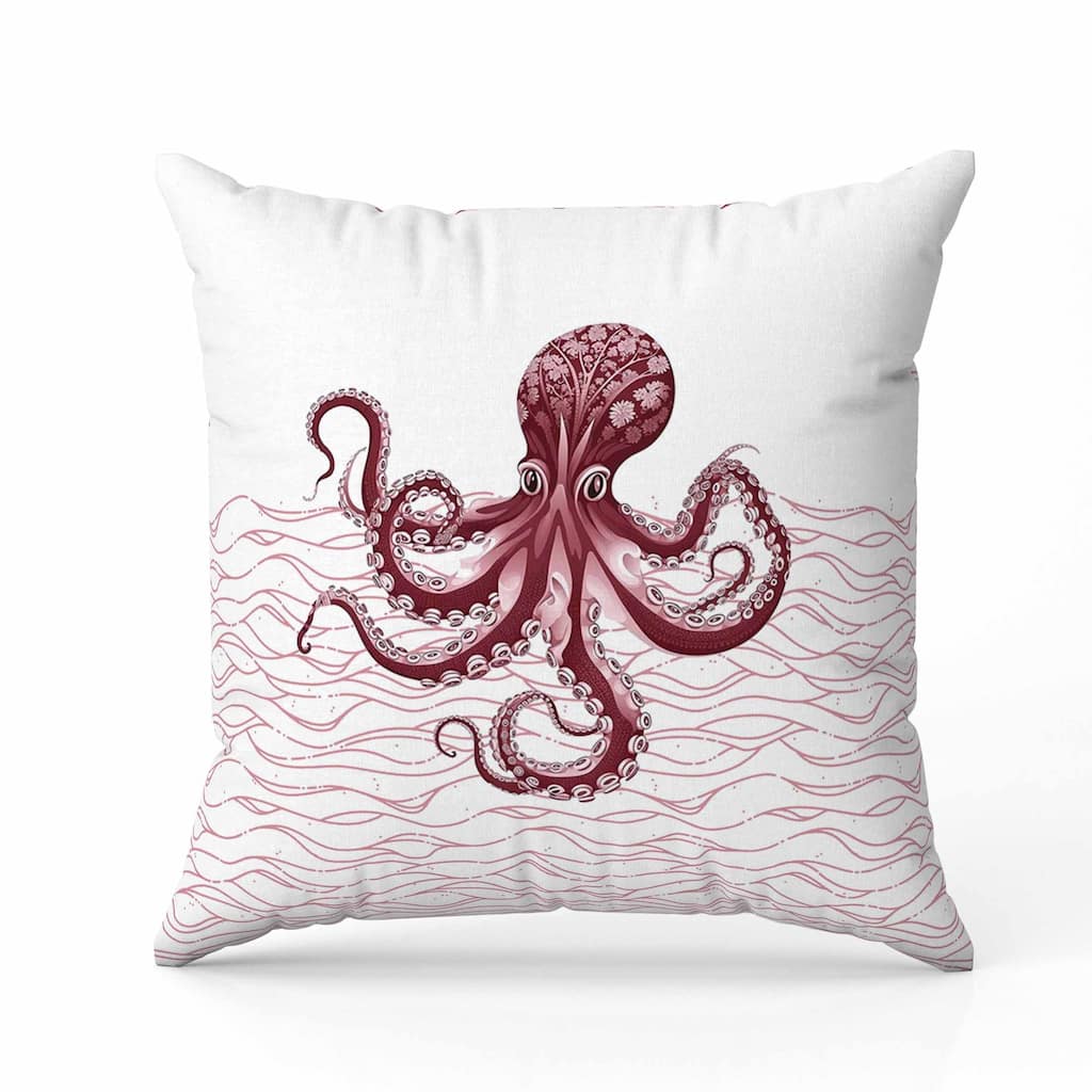 Oceanic Octo Art Faux Suede Reversible Throw Pillow Pink and Wine